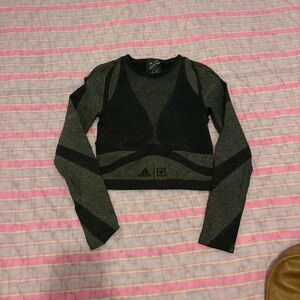 Adidas Black and Gold Long Sleeve Cropped Workout Top